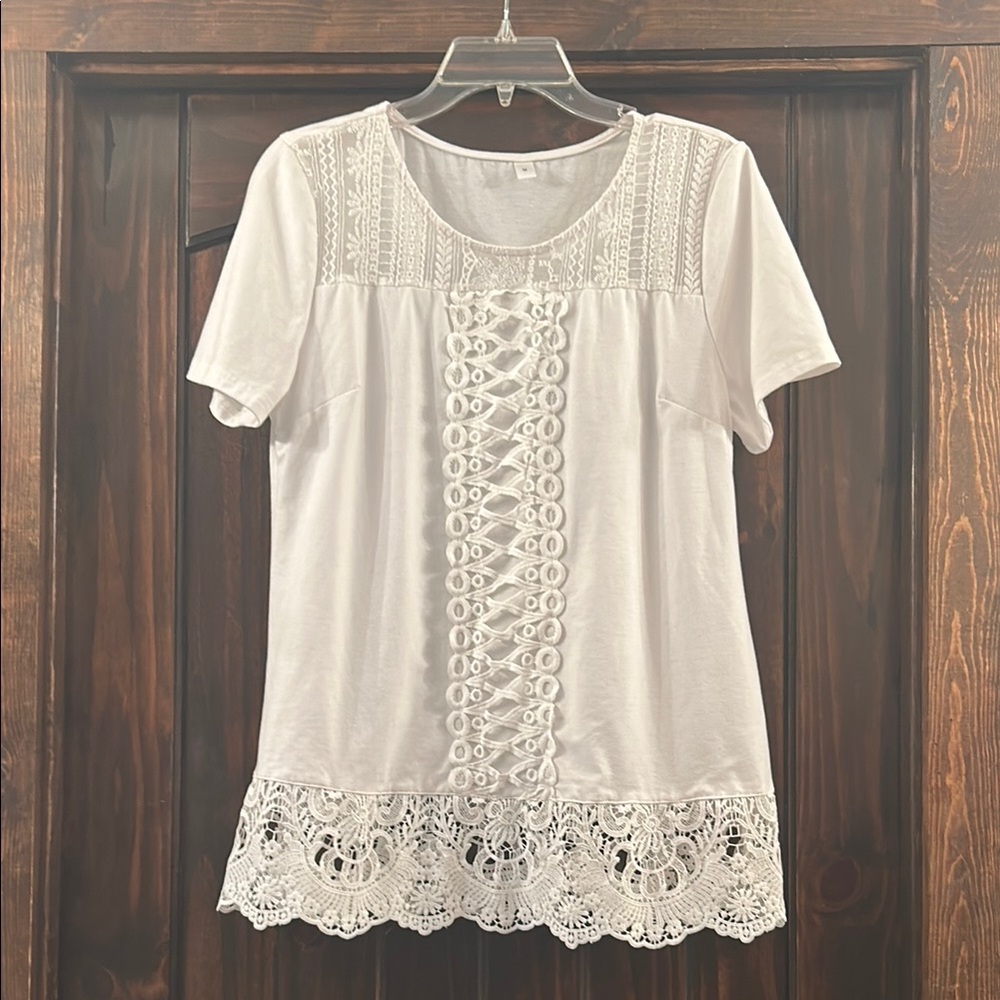 White Embellished Short Sleeve Blouse